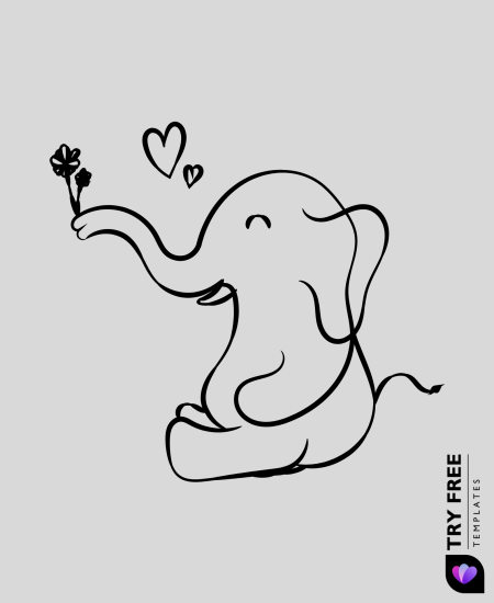 Cute Elephant Holding a Flower