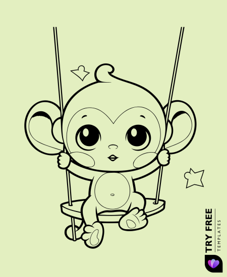Playful Cute Monkey on a Swing Drawings