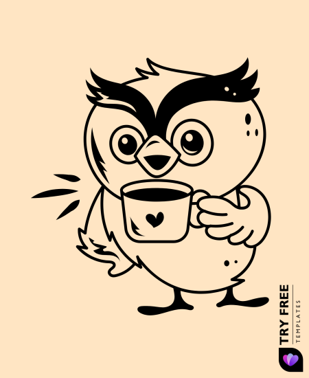 Caffeinated Cutie Owl Drawings