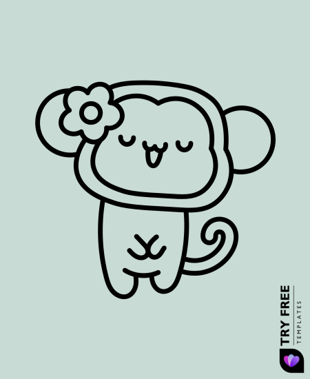 Flower-Loving Cartoon Monkey