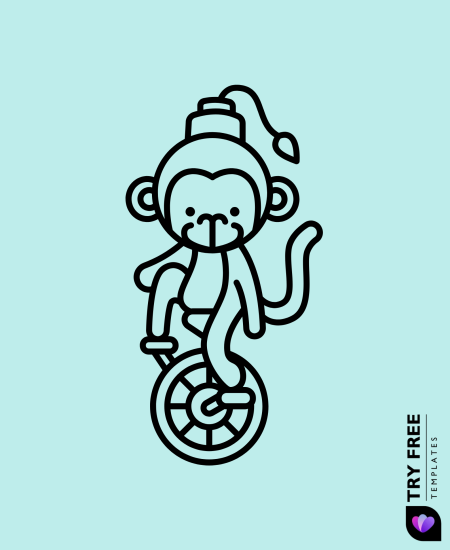Cute Circus Monkey on a Unicycle Drawings
