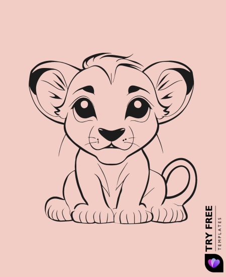 Wide-Eyed Wonder Cub Lion Drawing