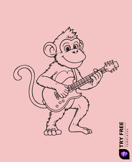 Cute Monkey Strings a Tune Drawings