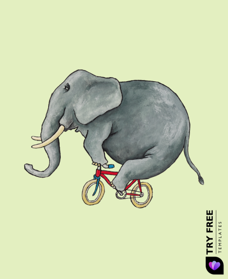 Watercolor Elephant Riding a Bike