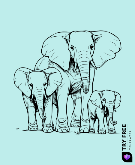 Family of Elephants Walking Together