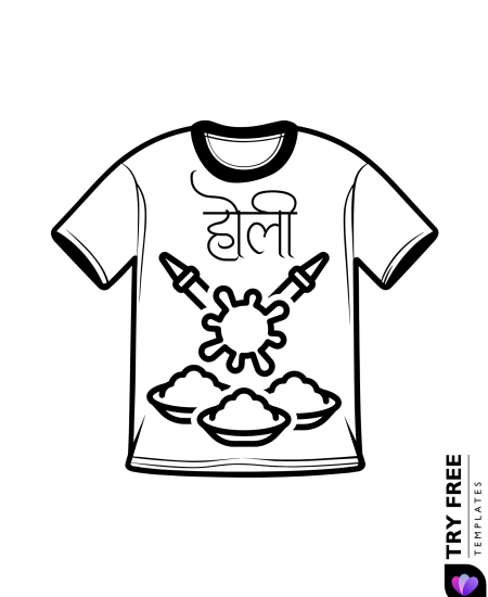Holi T-Shirt Design Coloring Page