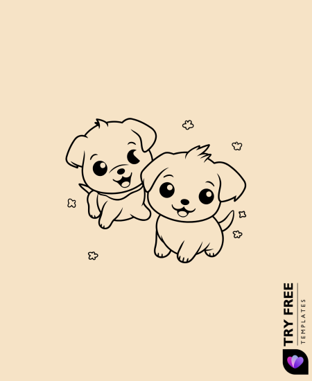 Playful Puppy Pair Dog Drawing