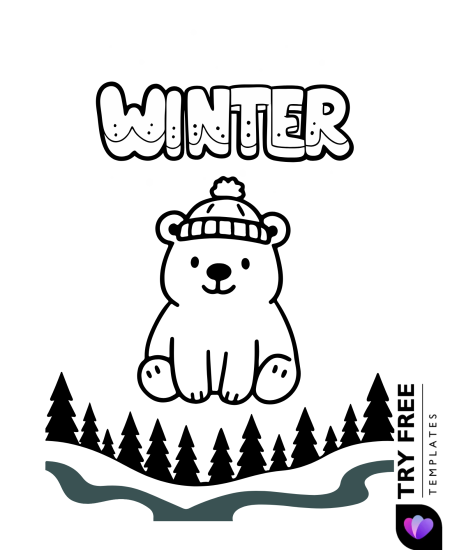 Winter coloring Bear in Snowy Forest